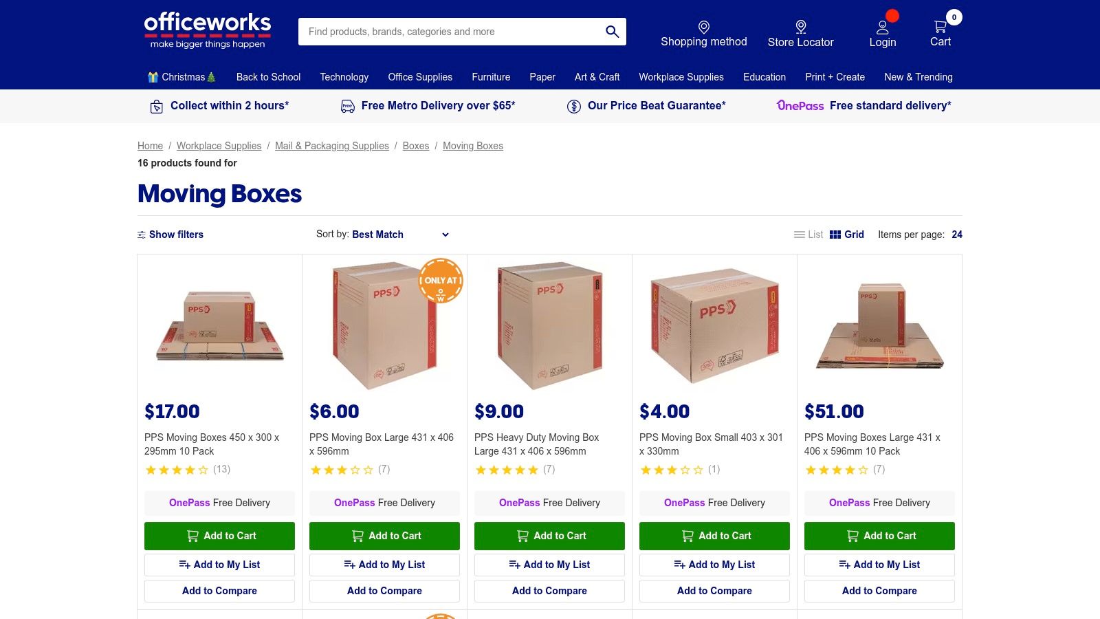 Officeworks moving boxes and packing supplies