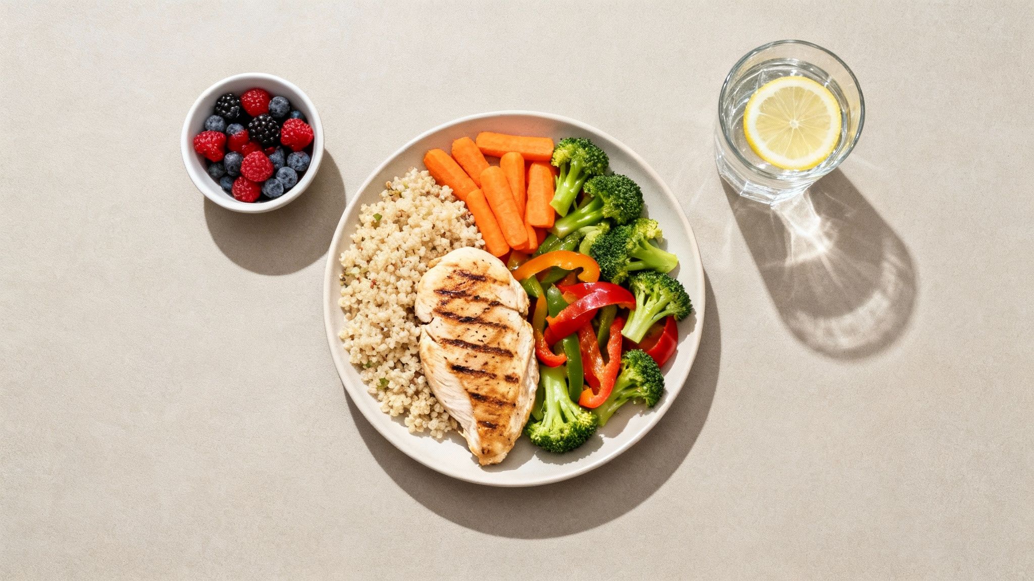 Person preparing a healthy meal with fresh vegetables on a cutting board.