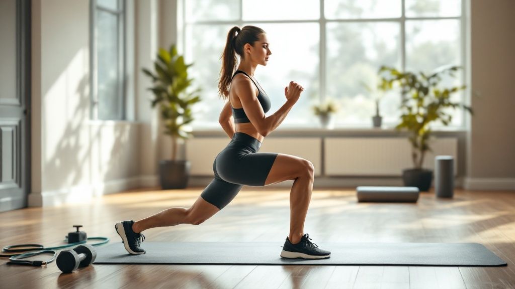 woman doing a lunge in a gym