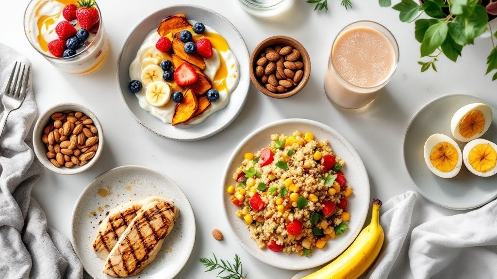 Display of Post Workout Recovery Foods on a table