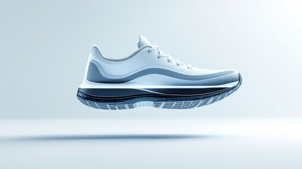 Cross-training shoe floating off the ground