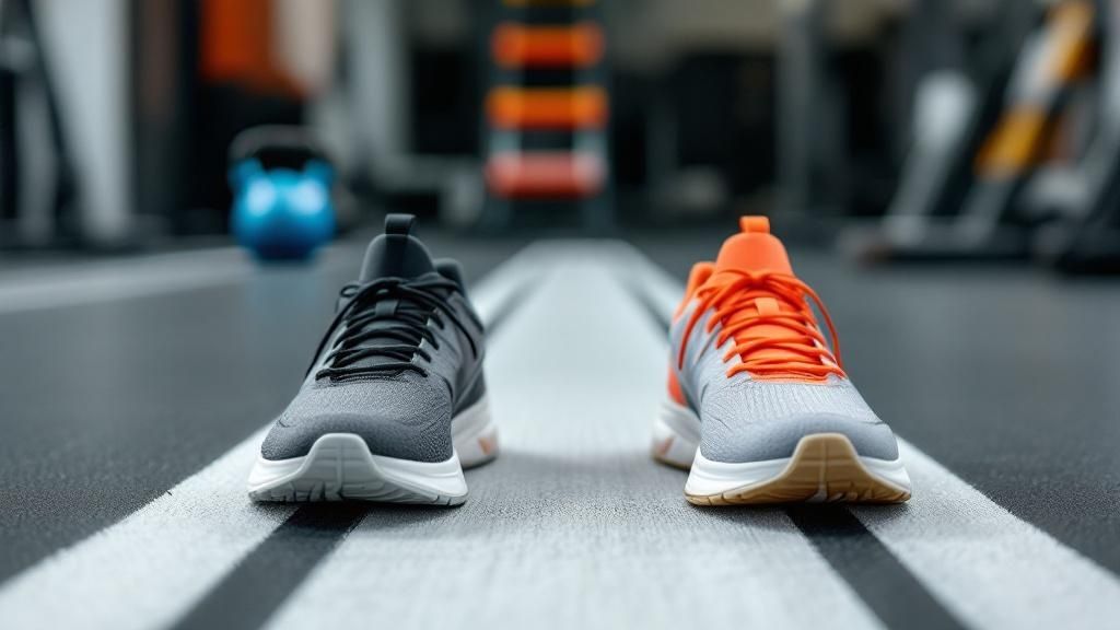 Two training shoes side-by-side on a gym floor