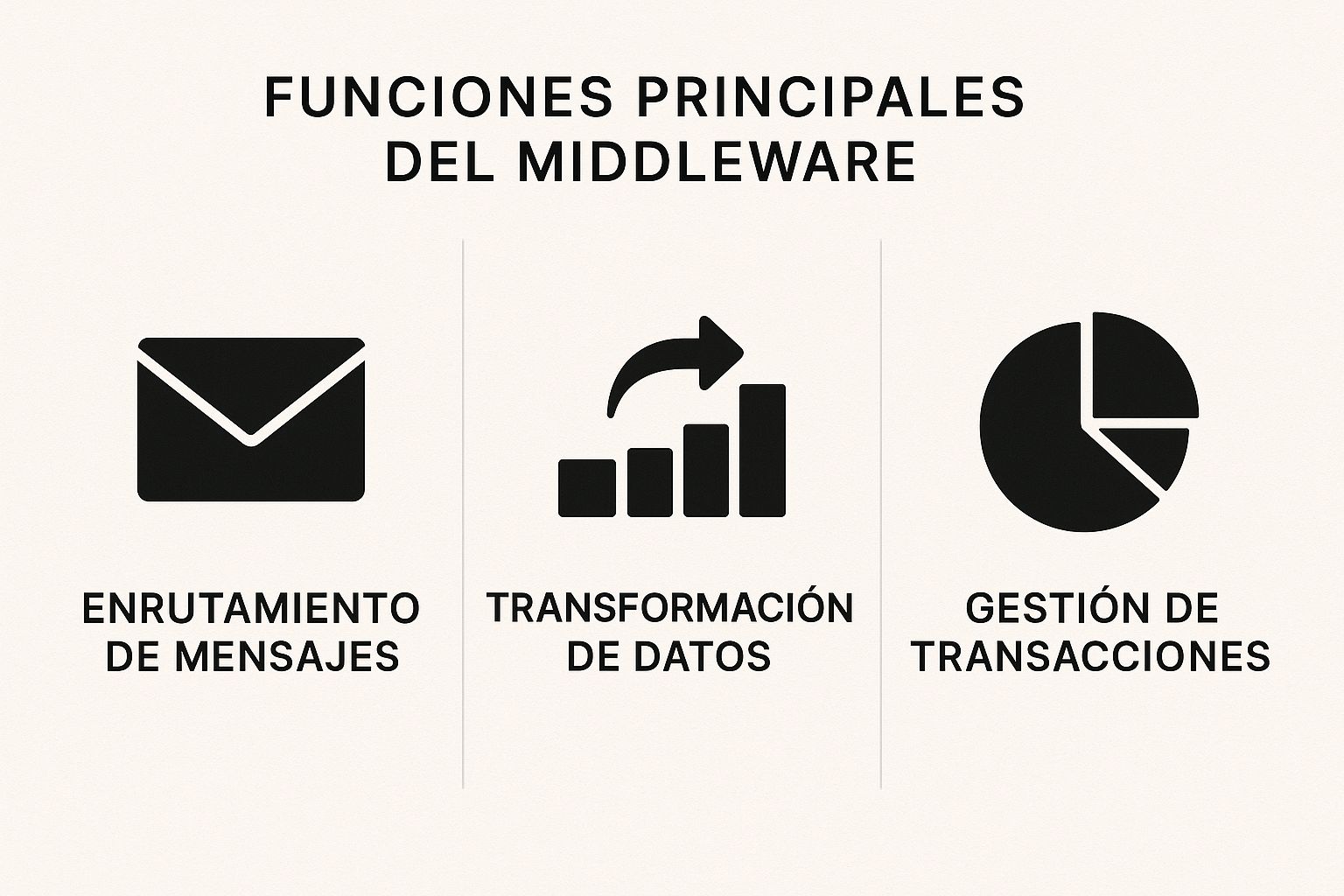 El middleware, funciona como intermediario entre componentes tecnológicos en arquitecturas distribuidas y modernas. funciones principales del middleware en arquitectura de software: capa que conecta aplicaciones y servicios para facilitar la interoperabilidad