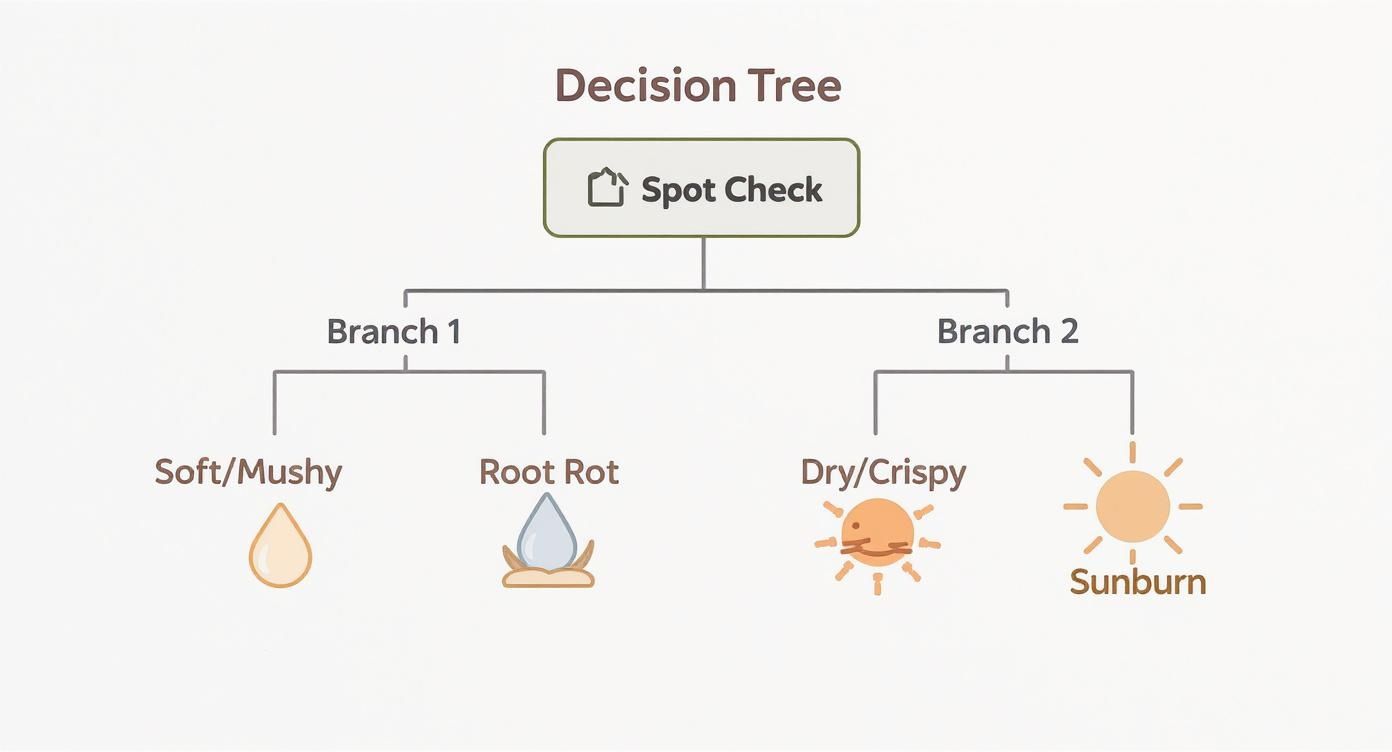 Infographic decision tree for aloe vera brown spots