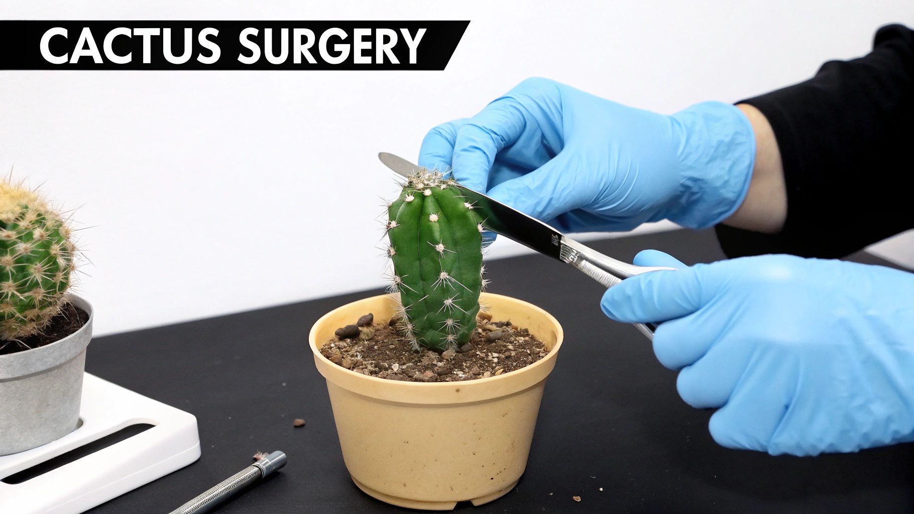 A healthy, thriving cactus in a terracotta pot with gritty soil.