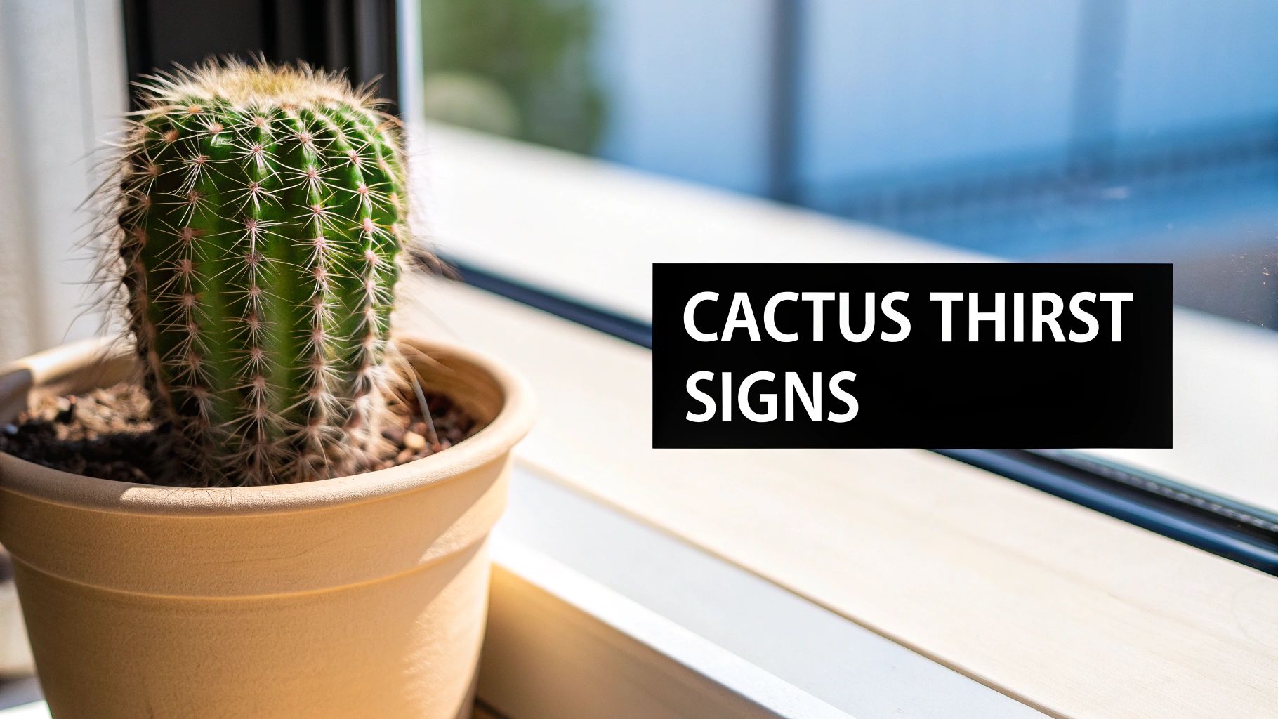 A close-up shot of a green cactus with sharp spines in a terracotta pot, demonstrating the texture and appearance a healthy, watered cactus should have.
