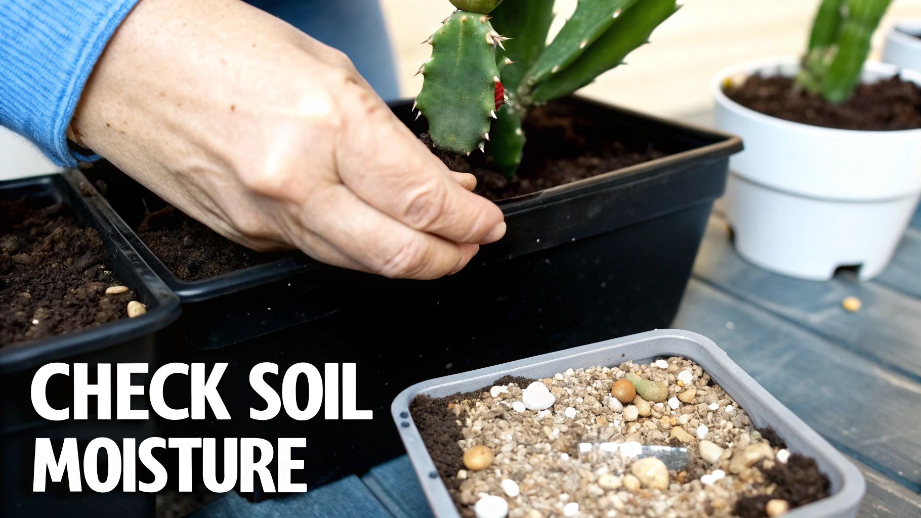 A person watering a Christmas cactus, demonstrating proper indoor care.