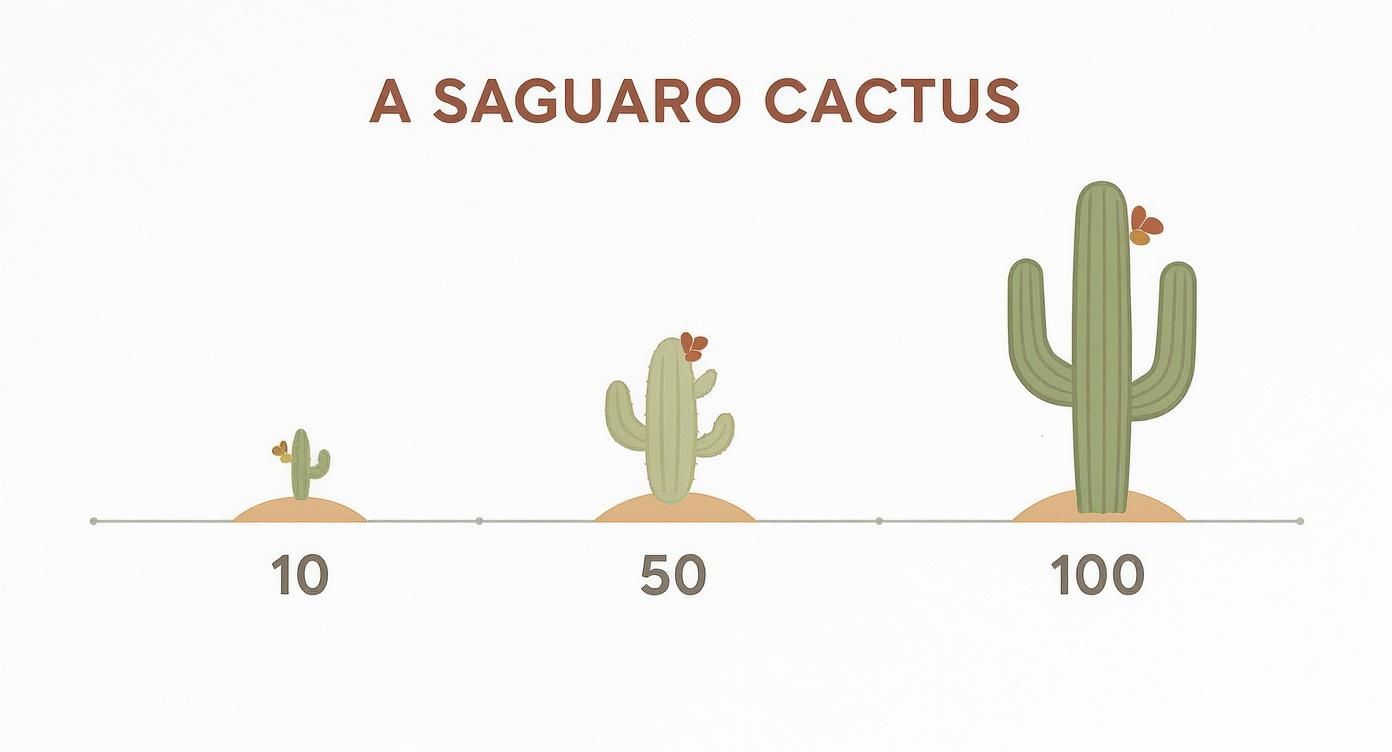 Infographic about saguaro cactus growth rate