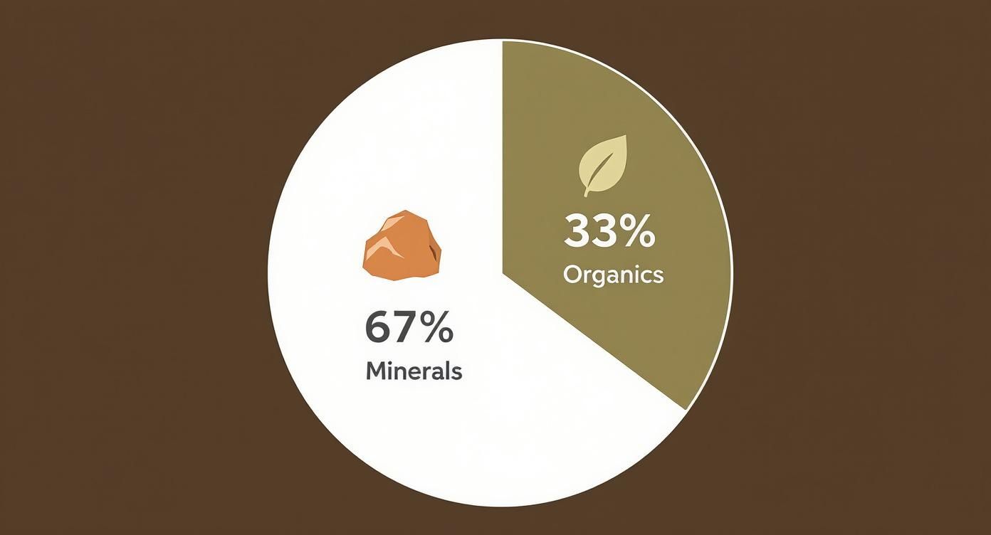 Pie chart showing cactus soil composition with 67 percent minerals and 33 percent organic matter