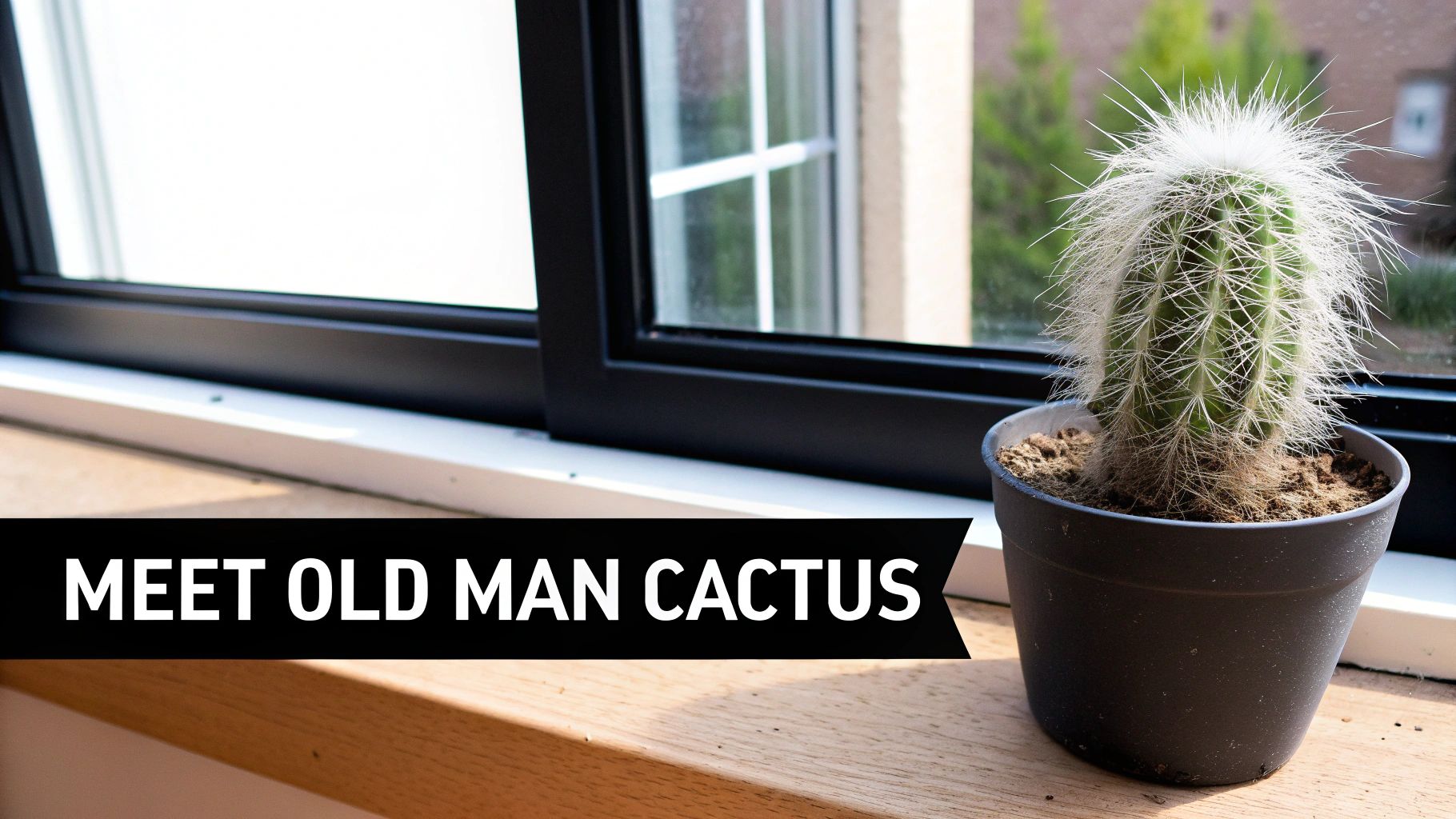 An Old man cactus with long, white, hair-like spines in a pot.