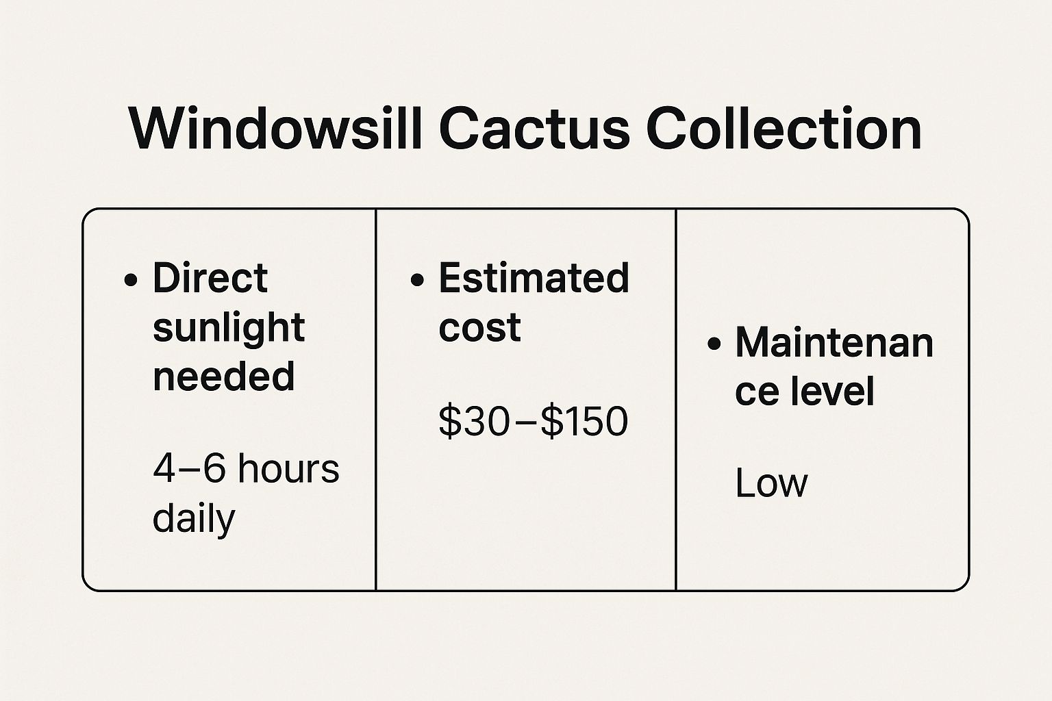 Infographic showing key data about Windowsill Cactus Collection