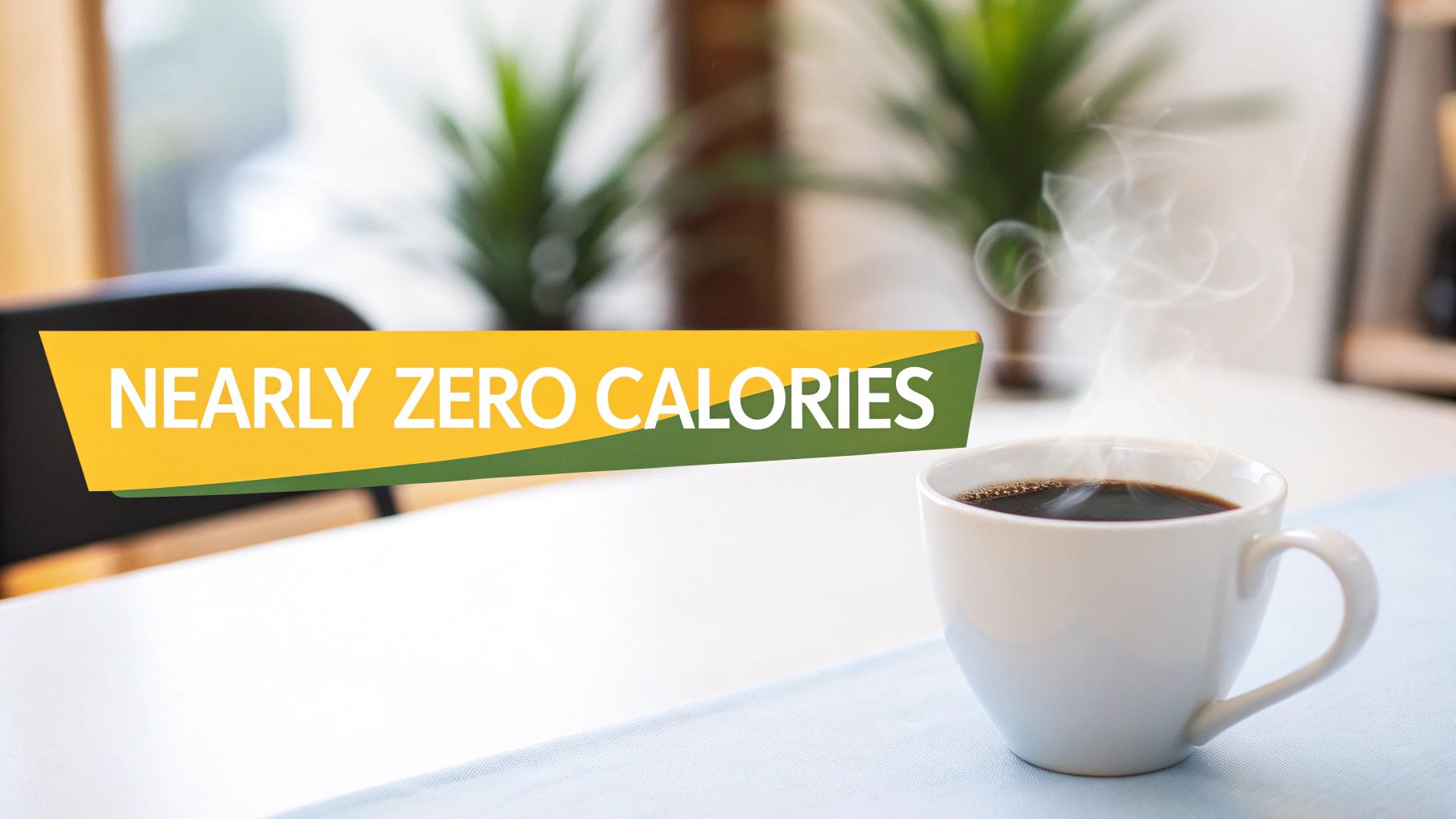 A person pouring fresh black coffee into a white mug, with coffee beans scattered on the table.