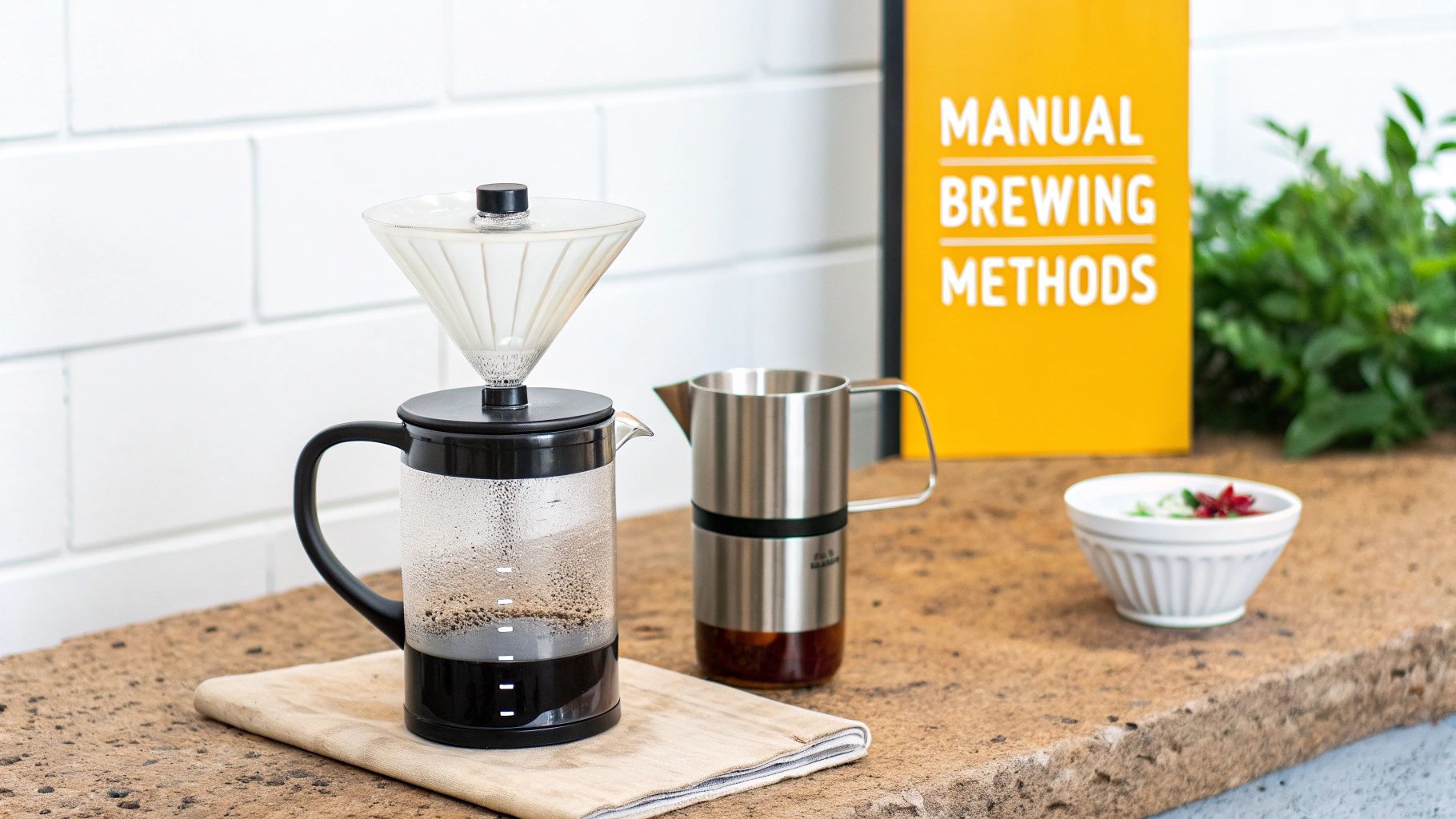 Manual espresso maker being used outdoors