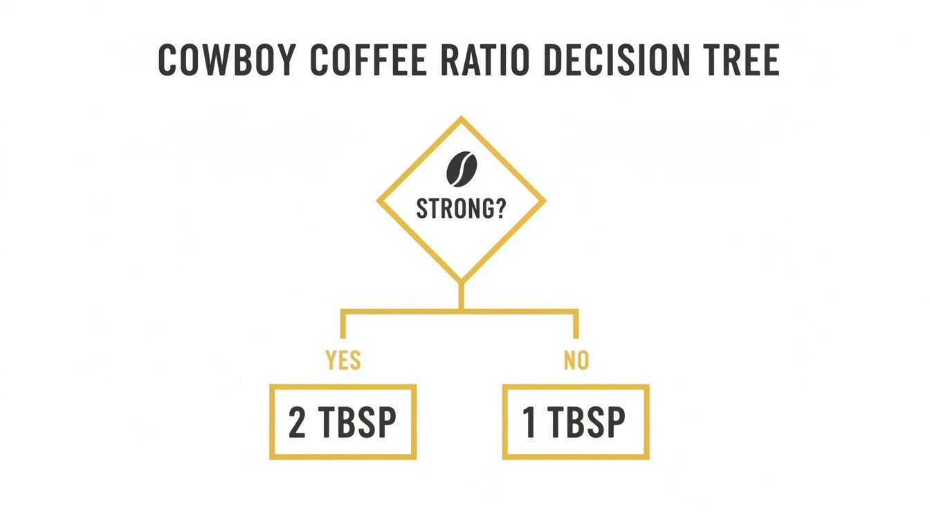 A Cowboy Coffee Ratio Decision Tree illustrating how much coffee to use for brewing.