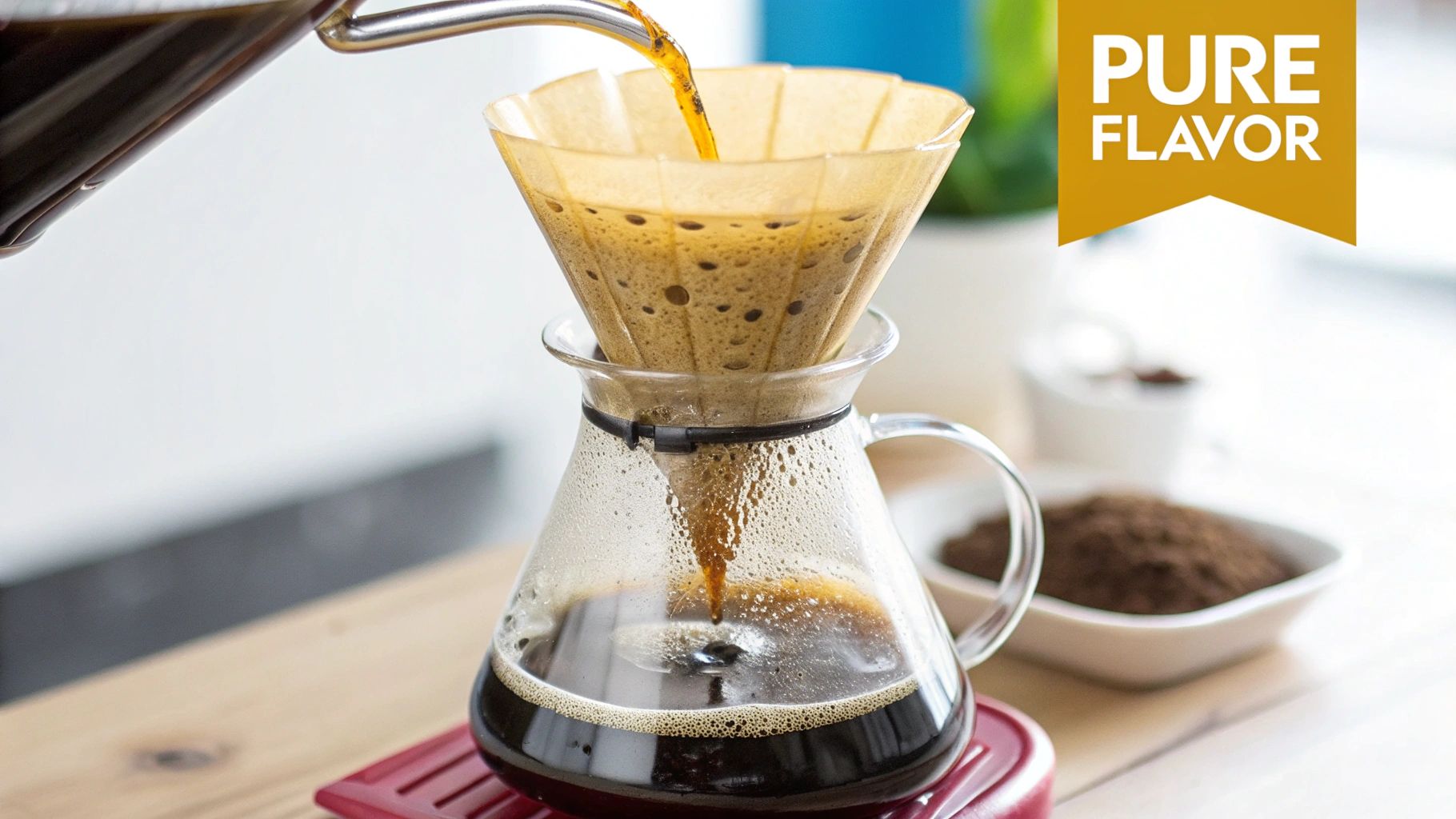 A close-up shot of a hand holding freshly roasted organic coffee beans