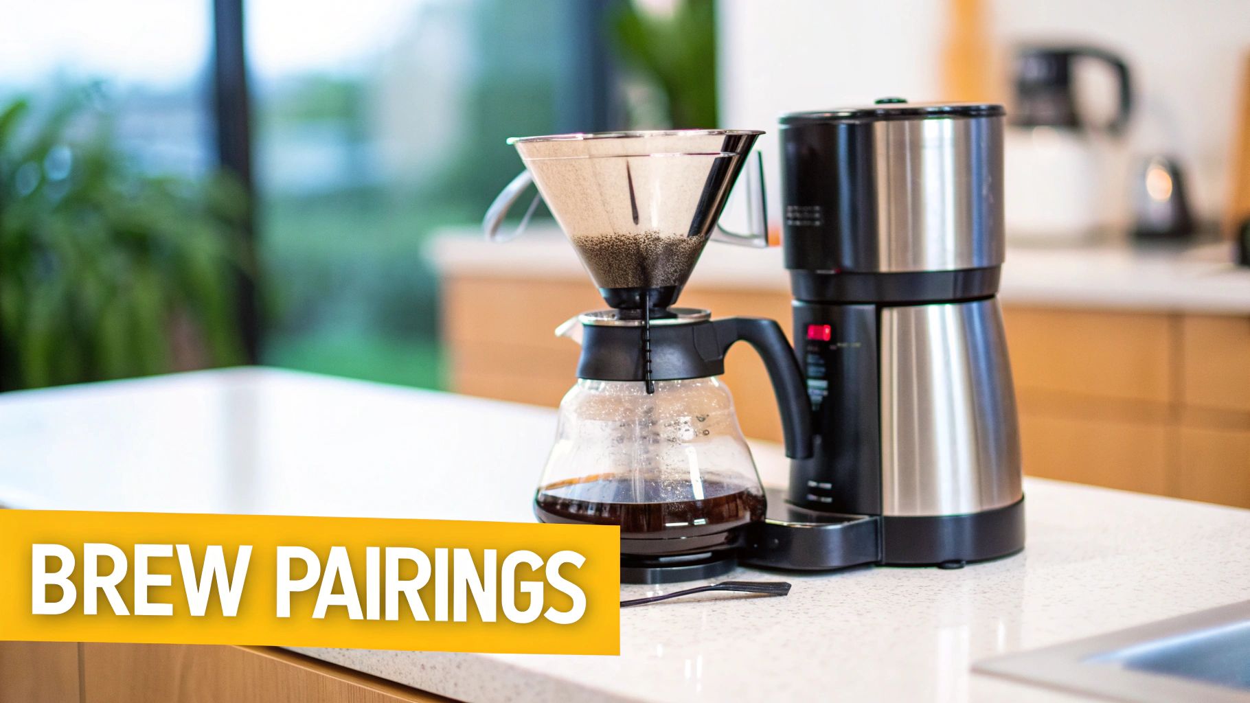 A person pouring hot water over coffee grounds in a V60 dripper.