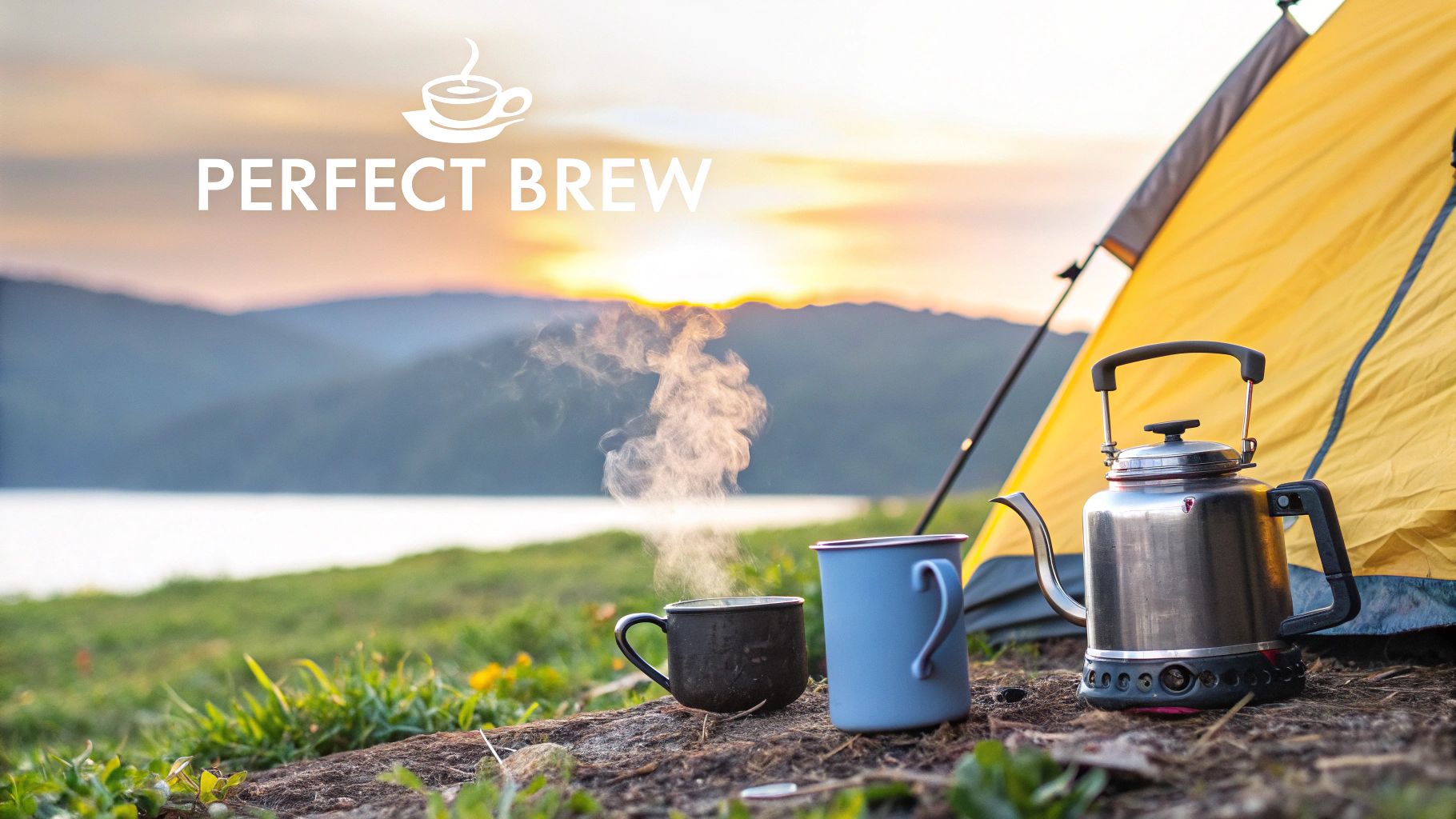 A backpacker brewing coffee in the wilderness with a small stove.