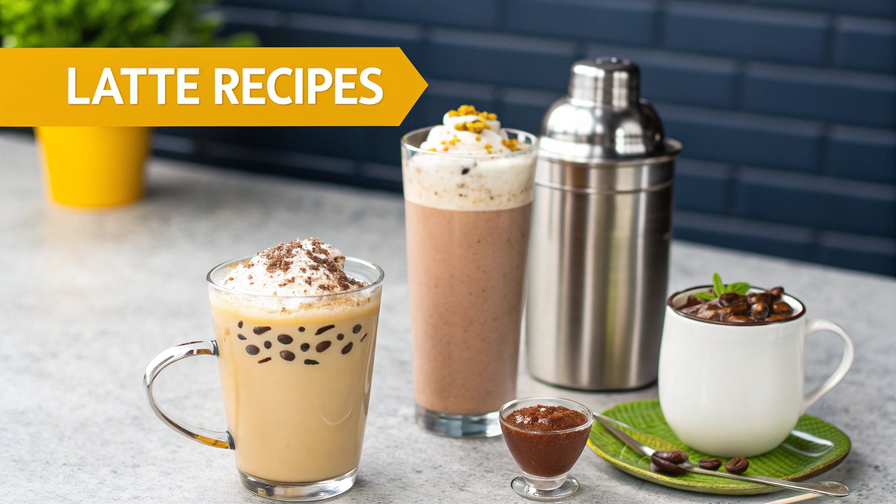 A variety of creative instant latte drinks, including iced, spiced, and mocha versions.