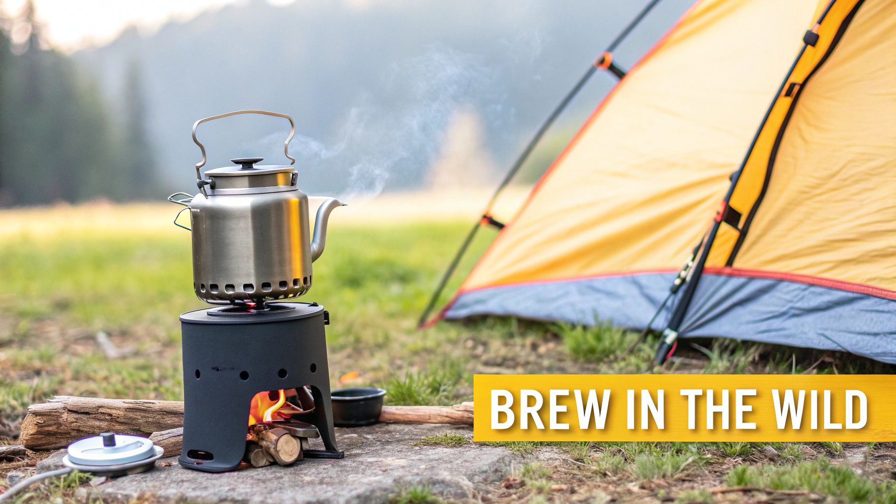 A person making a perfect cup of instant coffee at a campsite.