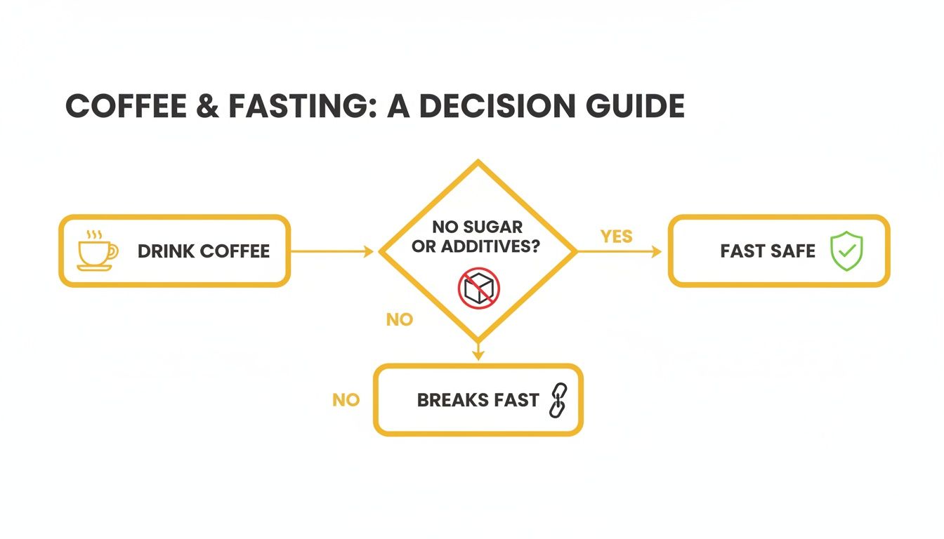 A decision guide flowchart illustrating if coffee breaks a fast based on whether it contains sugar or additives.
