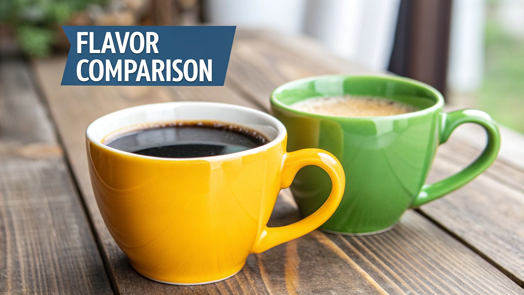 A diverse array of coffee cups with different brews, representing various global origins.