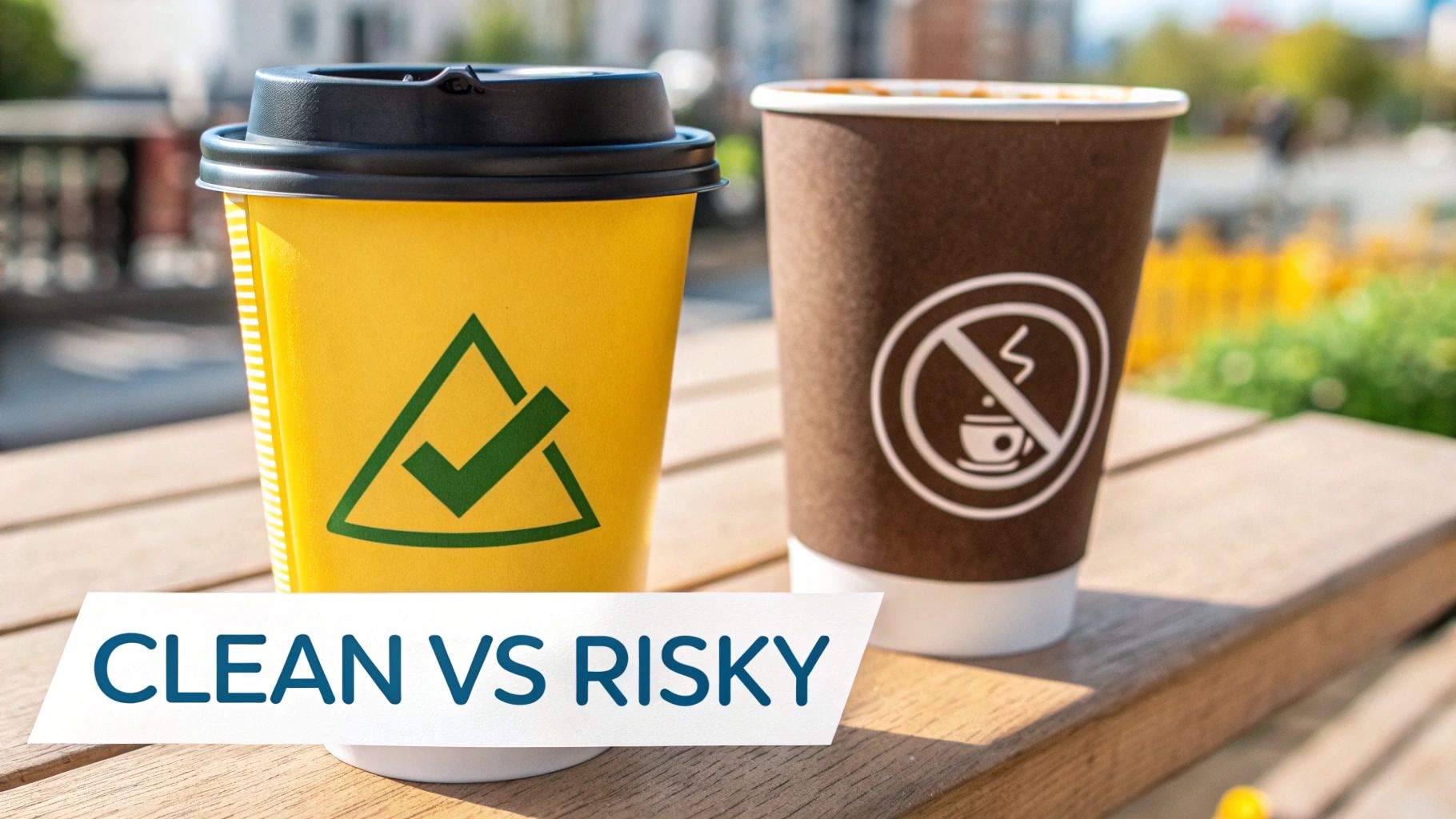 A close-up of a freshly brewed cup of organic coffee with steam rising, set against a clean, bright background.