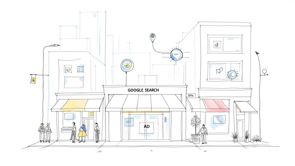 A person working on a laptop with Google Ads analytics displayed on the screen.