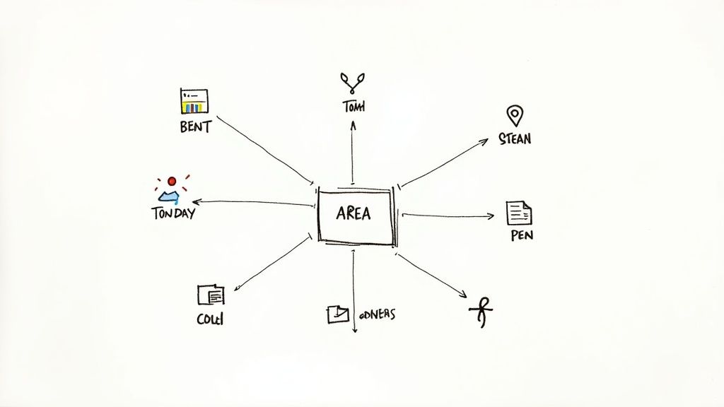 A network of interconnected pins on a map, representing multiple service areas.