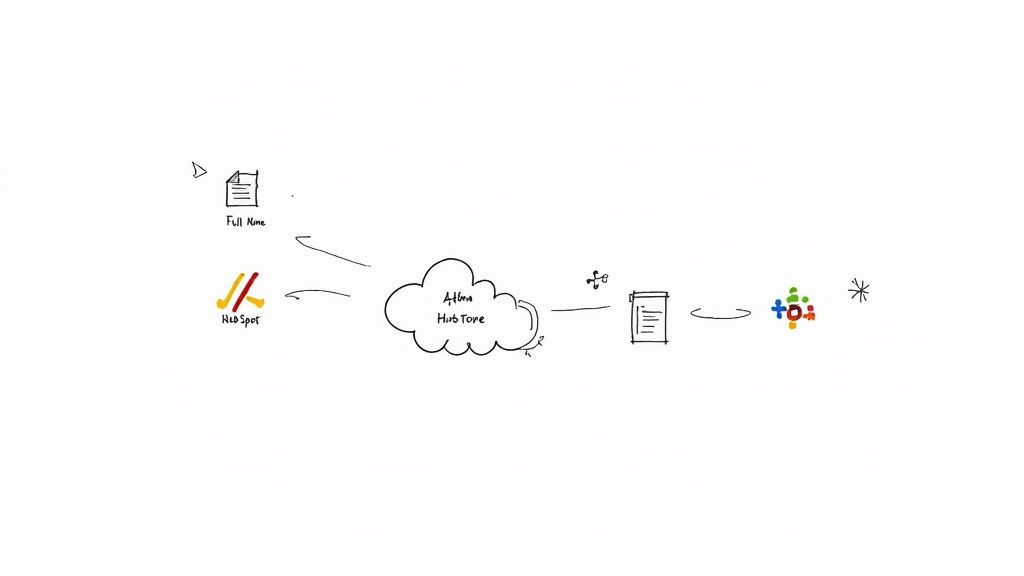 A diagram showing data flowing from Google Ads through a webhook to a CRM and other business apps.