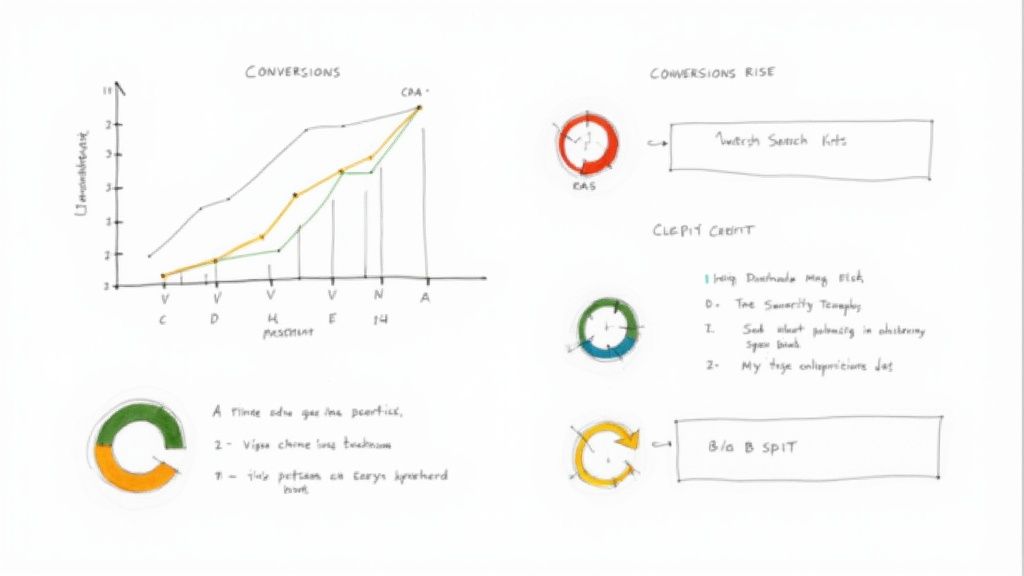 A digital interface showing automated processes and data analysis for a PPC campaign.
