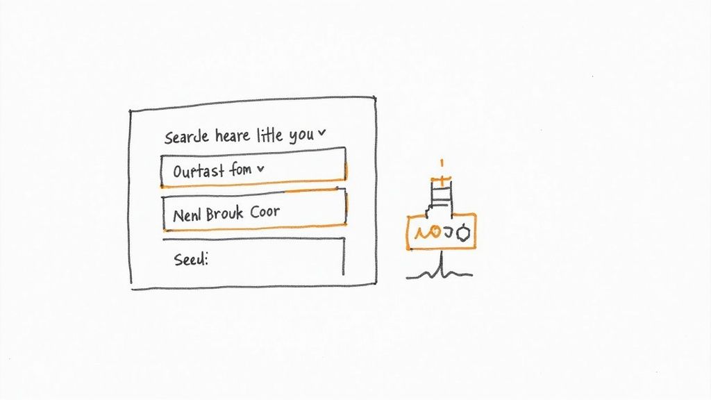A simplified graphic showing a mobile phone with a Google search ad that includes a lead form extension, with a user's finger about to tap the submit button.