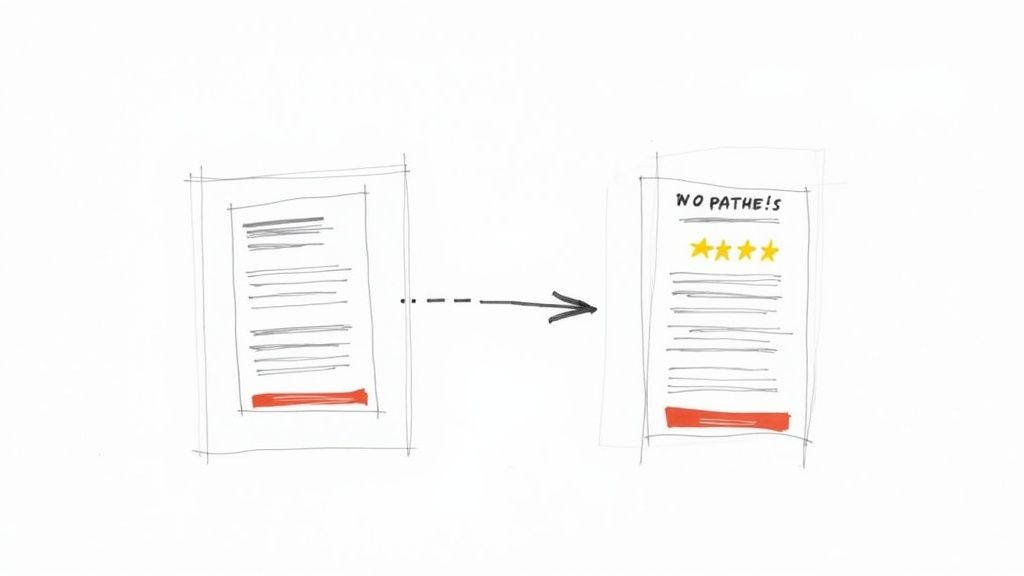 An illustration showing a user journey from a search ad to a conversion on a landing page