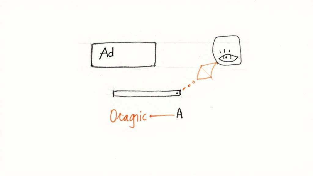 A visual comparison of paid vs organic search results on a Google SERP
