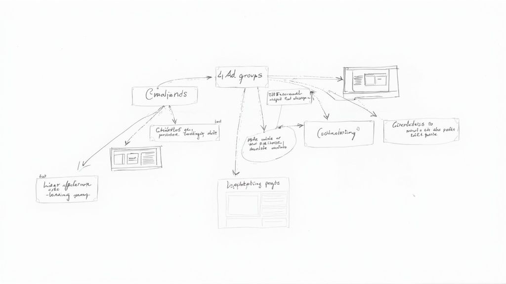 Diagram showing a Google Ads campaign structured by location.