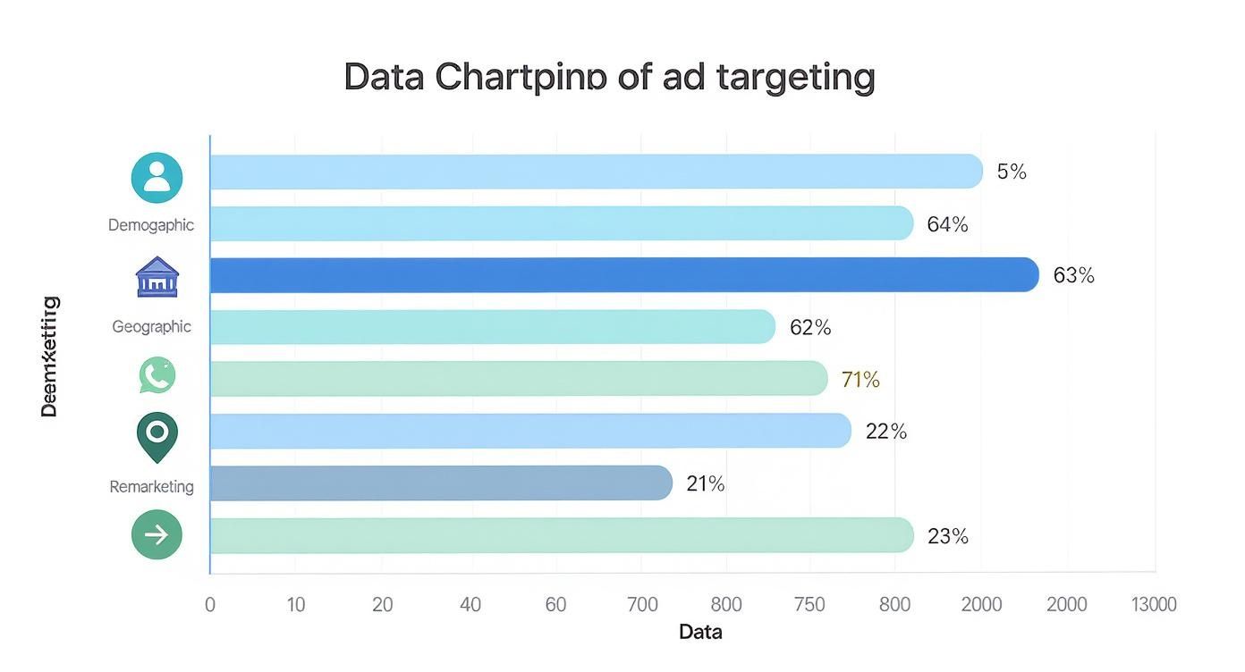 Infographic showing horizontal bars for different ad targeting methods: Demographic, Geographic, and Remarketing.