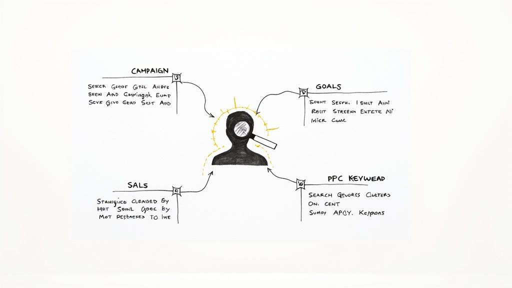 A person working on a laptop with charts and graphs in the background, representing ppc advertising campaign management