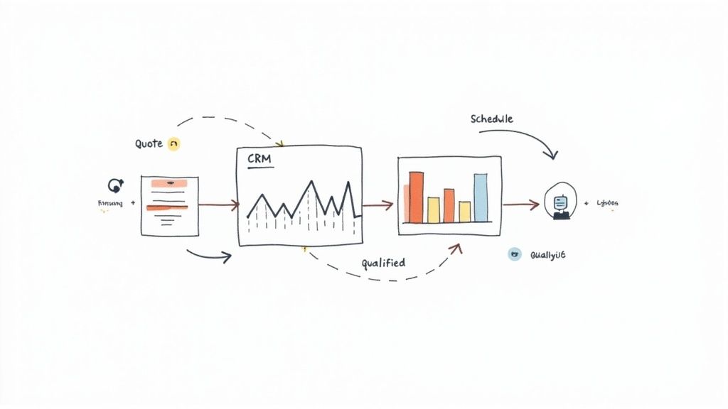A split-screen showing a call analytics dashboard and a person analyzing marketing data on a laptop.