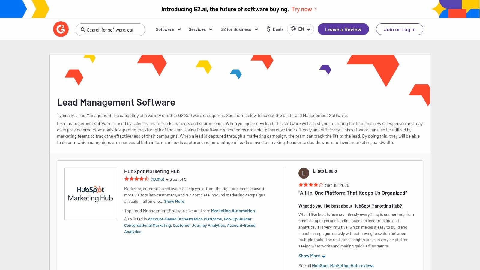 G2 — Lead Management Software Category