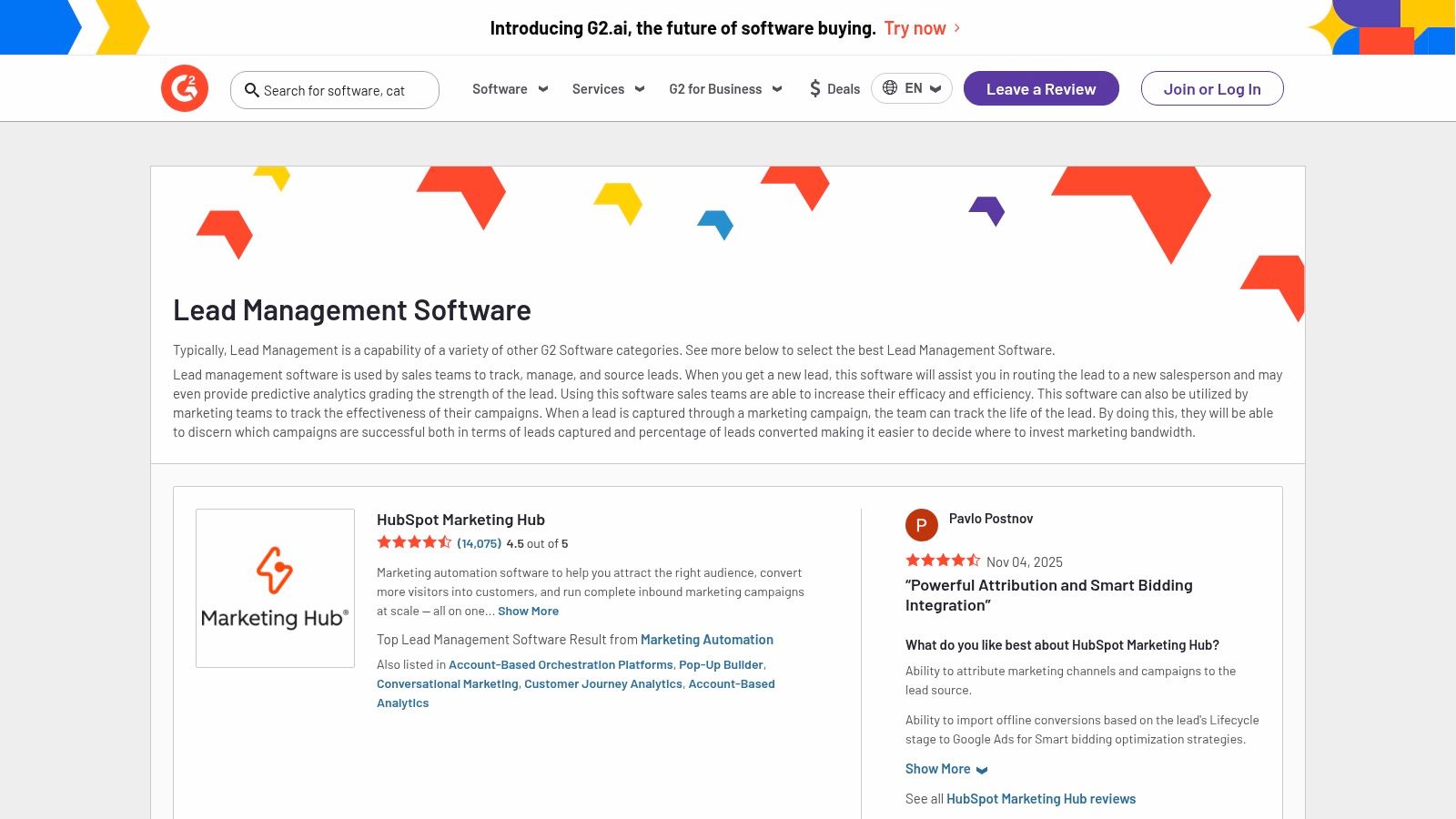 G2 – Lead Management Software Category