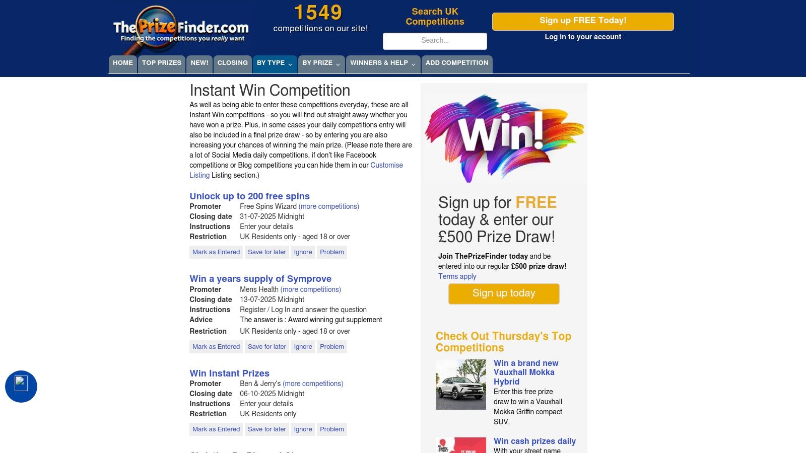 ThePrizeFinder – Instant Win Competitions