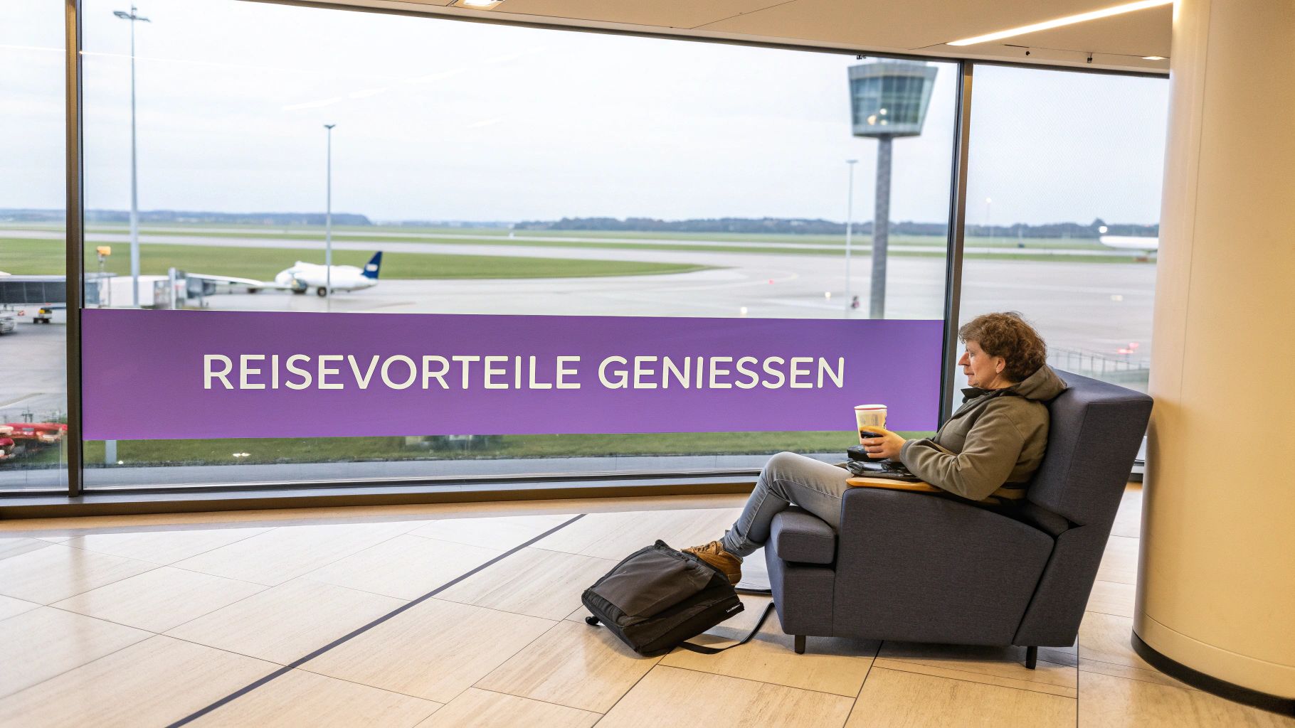 Geschäftsreisender entspannt in einer Flughafen-Lounge