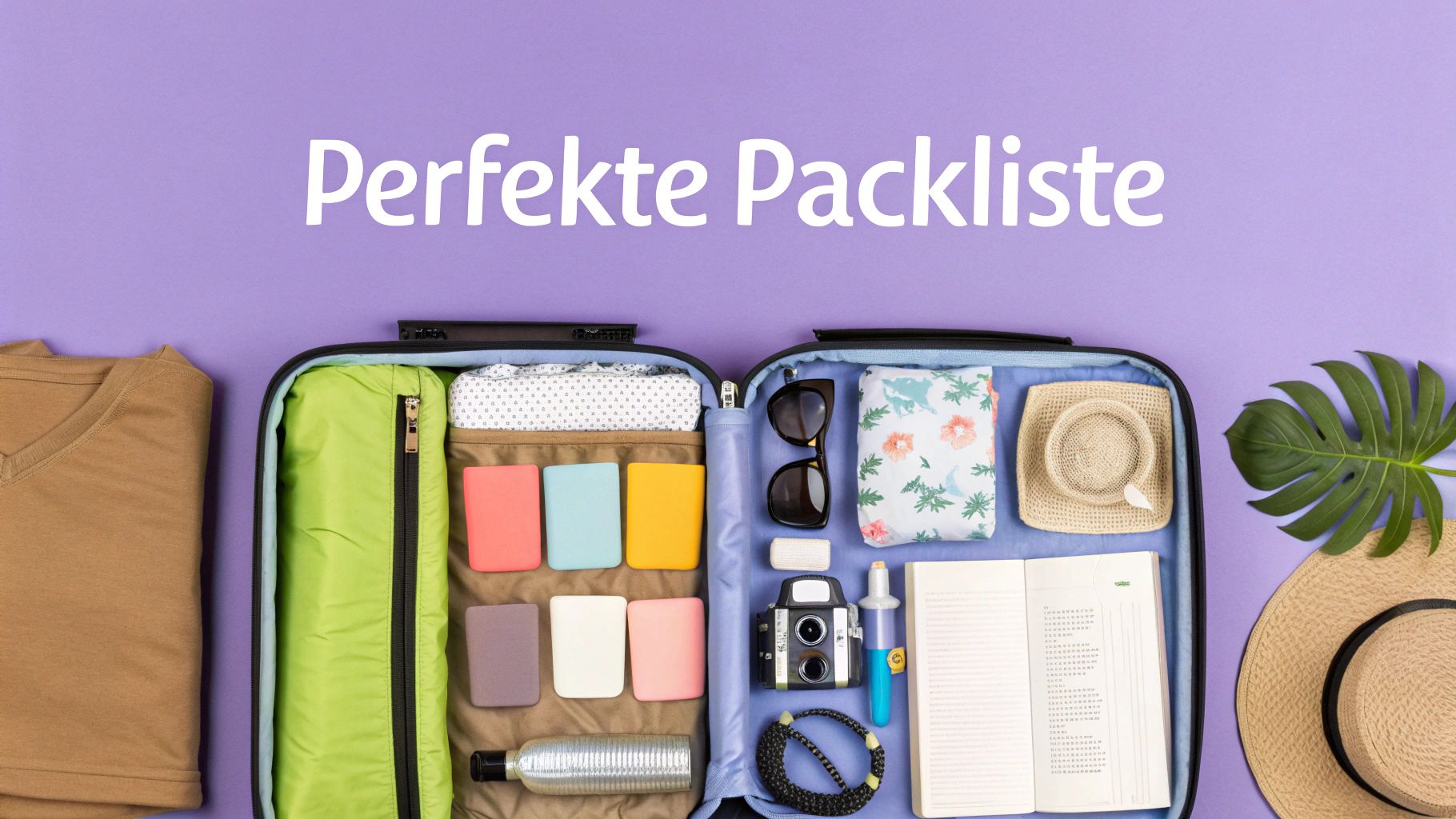 Eine Mutter packt sorgfältig den Koffer für den Familienurlaub, während ihre Kinder im Hintergrund spielen.