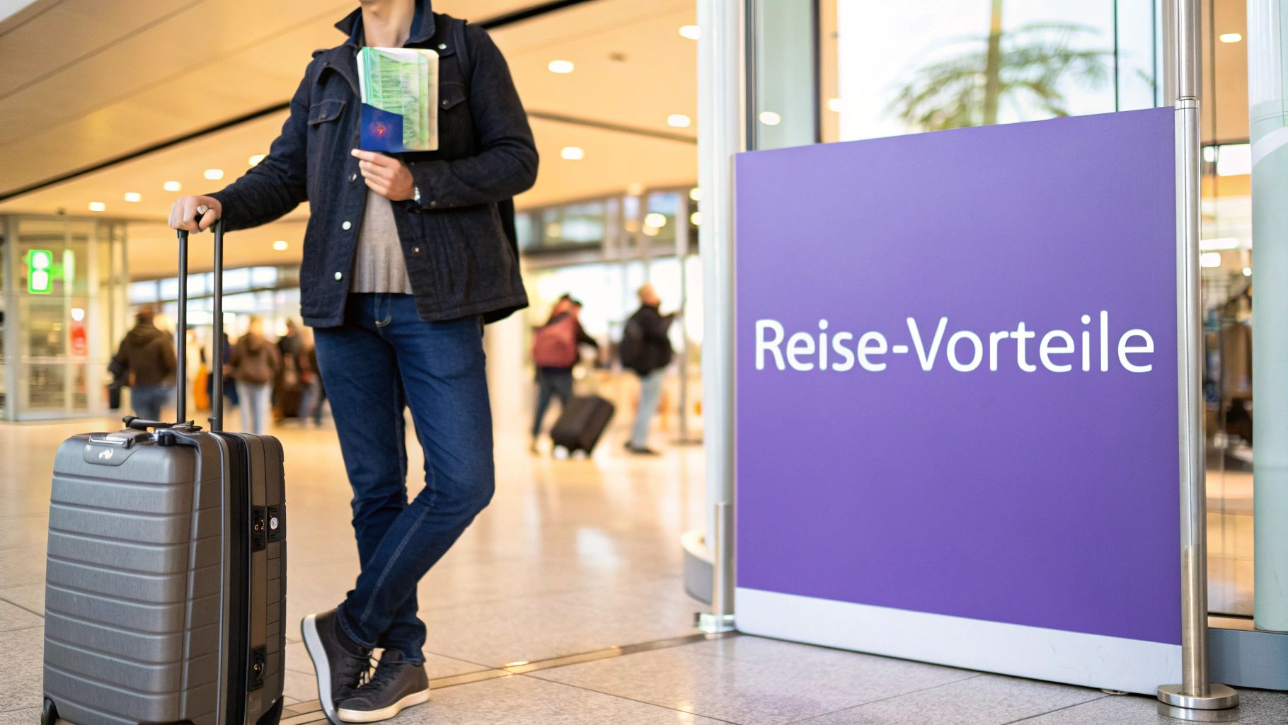 Eine luxuriöse Flughafen-Lounge mit bequemen Sesseln und Blick auf das Flugfeld.