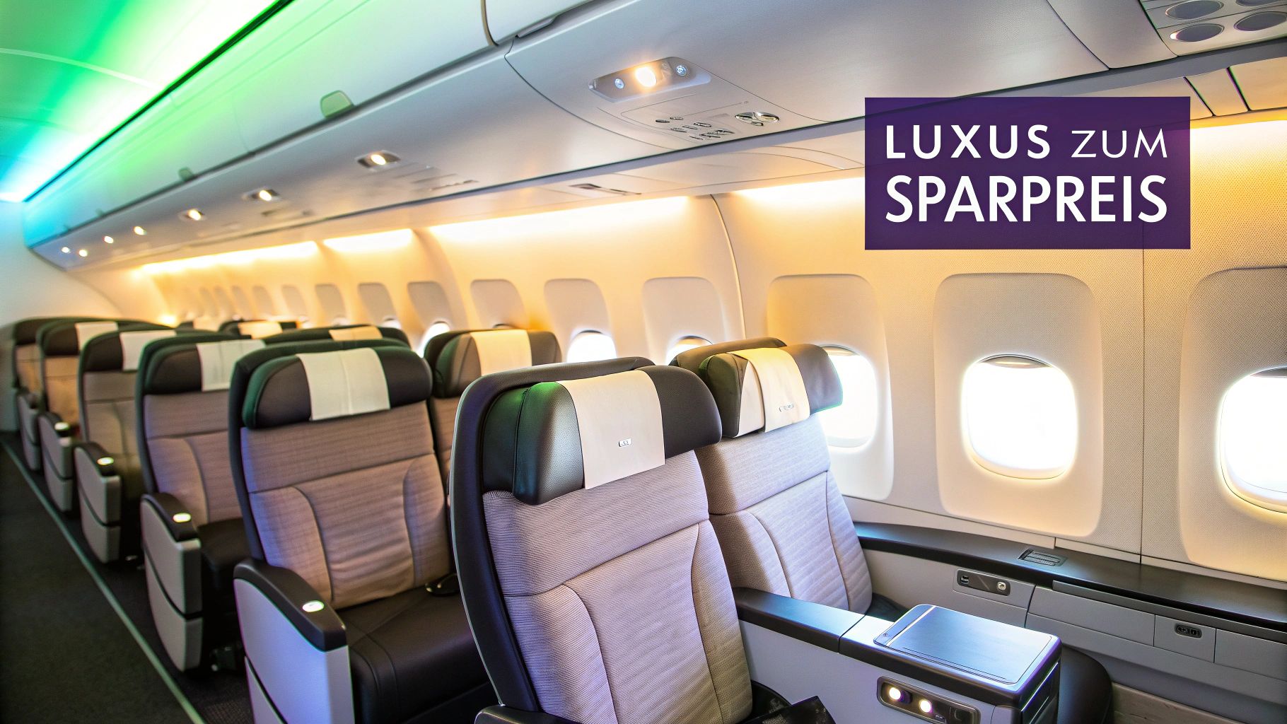 Eine luxuriöse First-Class-Kabine mit bequemen Sitzen und edlem Ambiente.
