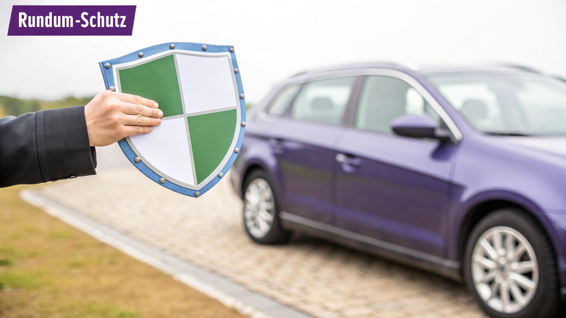 Ein symbolisches Bild eines Schutzschildes, das über einem Laptop und Reisepass schwebt, um Sicherheit darzustellen.