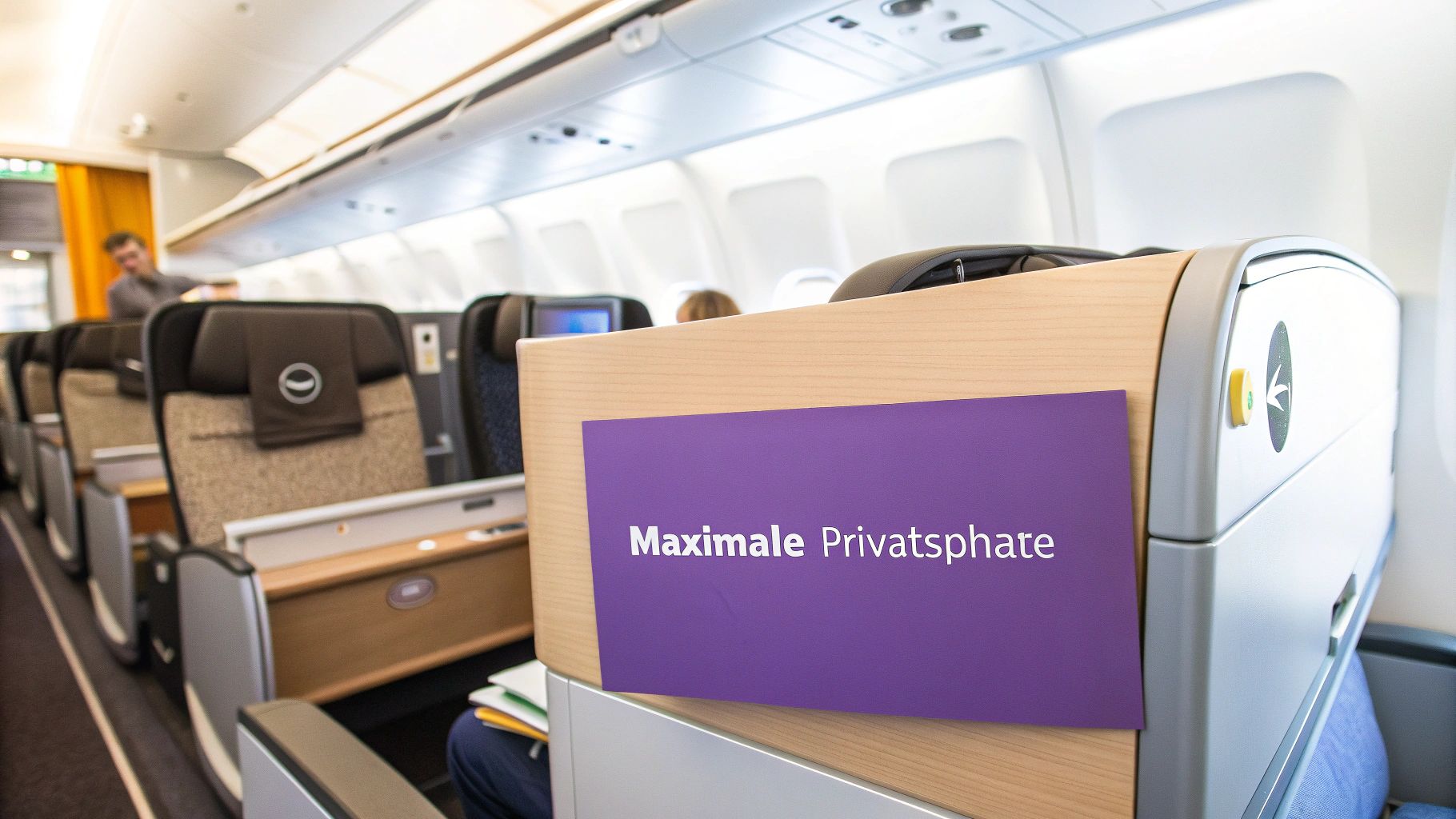 Eine Stewardess serviert in der neuen Lufthansa Business Class ein Getränk, was den verbesserten Service an Bord unterstreicht.