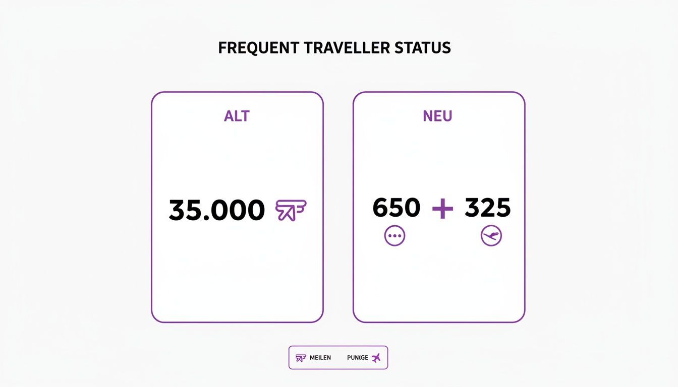 Eine Grafik, die den Übergang von alten zu neuen Anforderungen für den Frequent Traveller Status zeigt.