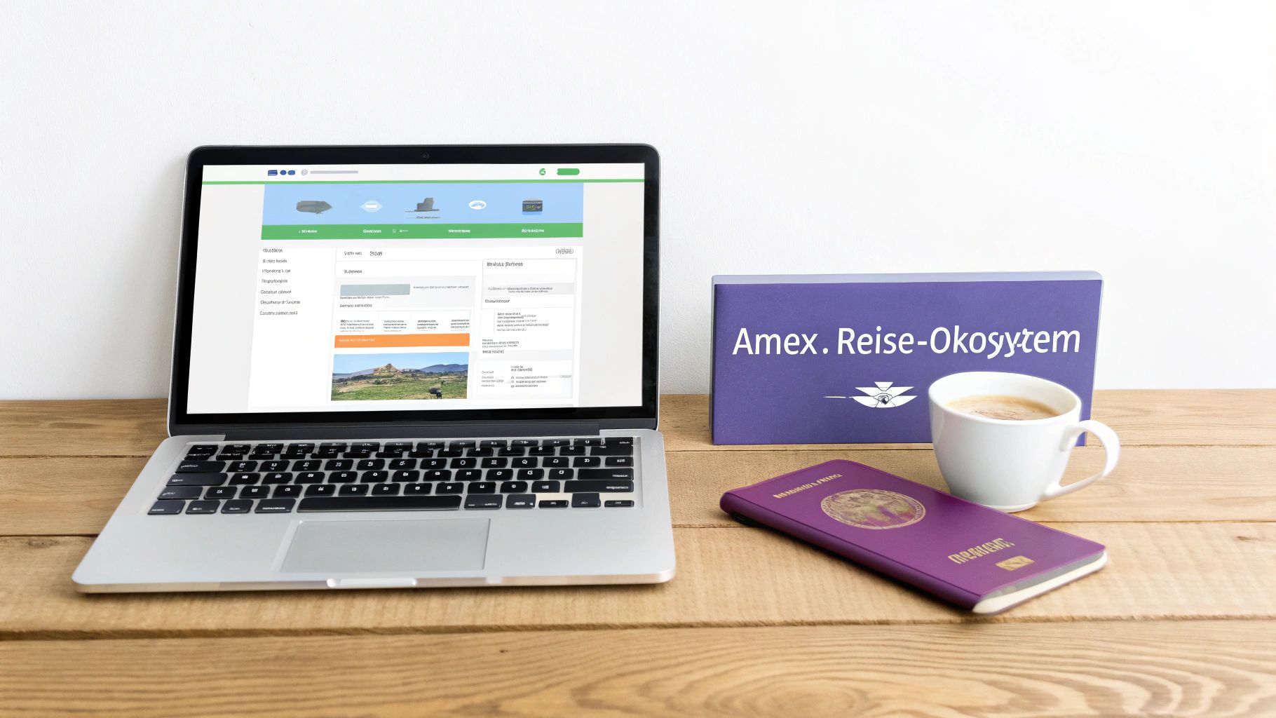 Eine Frau plant ihre nächste Reise mit einer American Express Karte am Laptop.