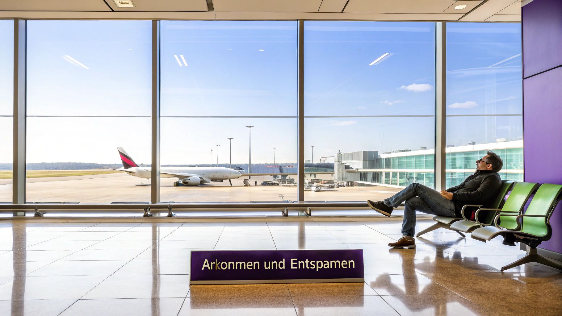 Eine elegante und ruhige Emirates Lounge in Dubai mit bequemen Sitzgelegenheiten und luxuriösem Ambiente.