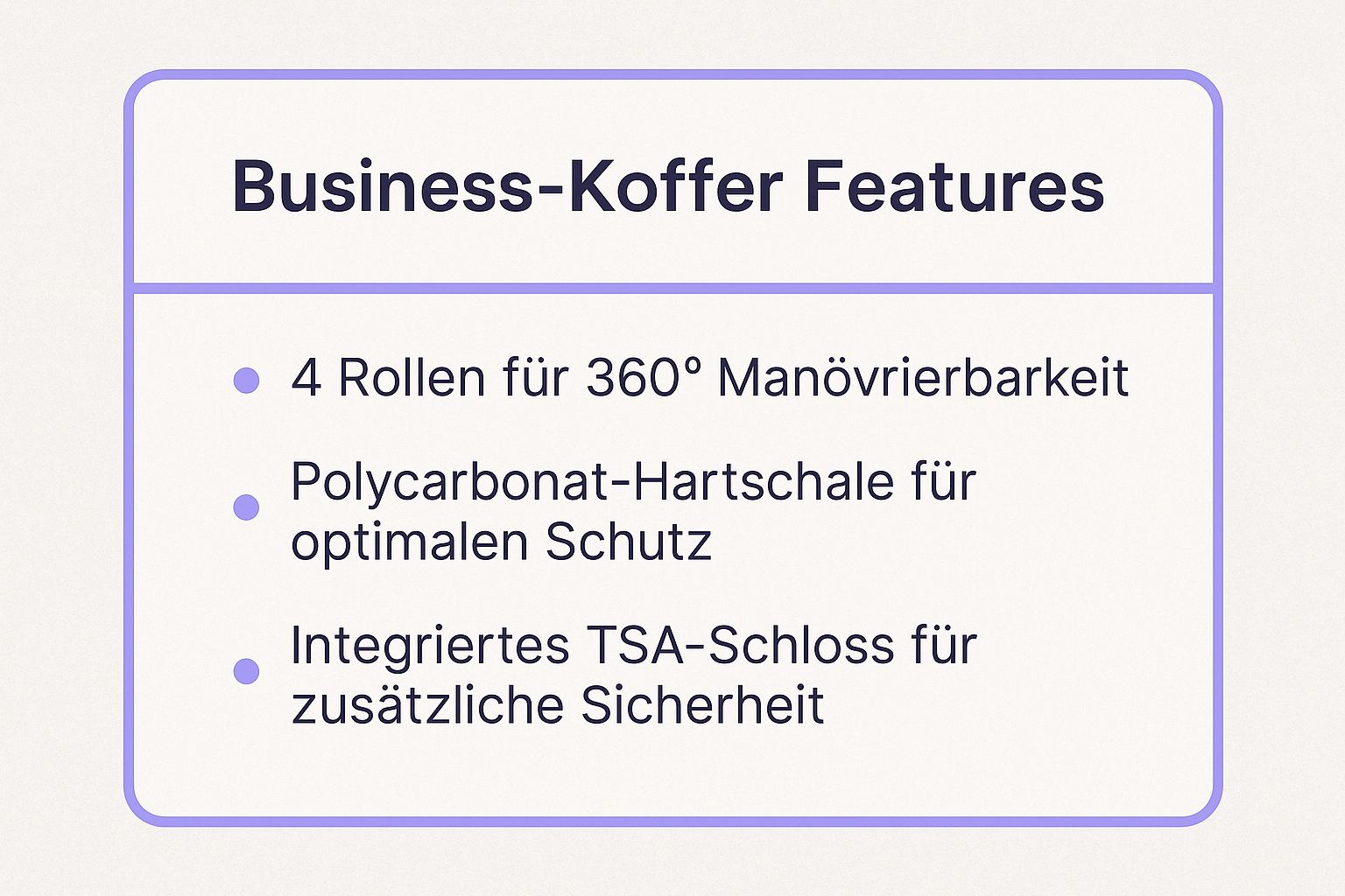 Infographic showing key data about Hochwertiger Business-Koffer mit Rollen